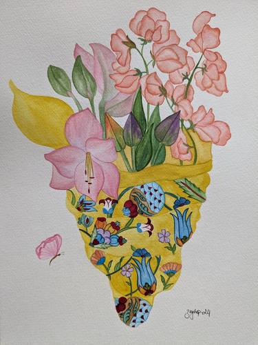 Original Art Deco Floral Paintings by Hale Zeynep Agacan