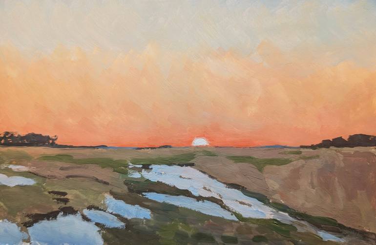 Original Landscape Painting by Noemi Admira Tiba | Expressionism Art on Paper | Sunset on the sister plain
