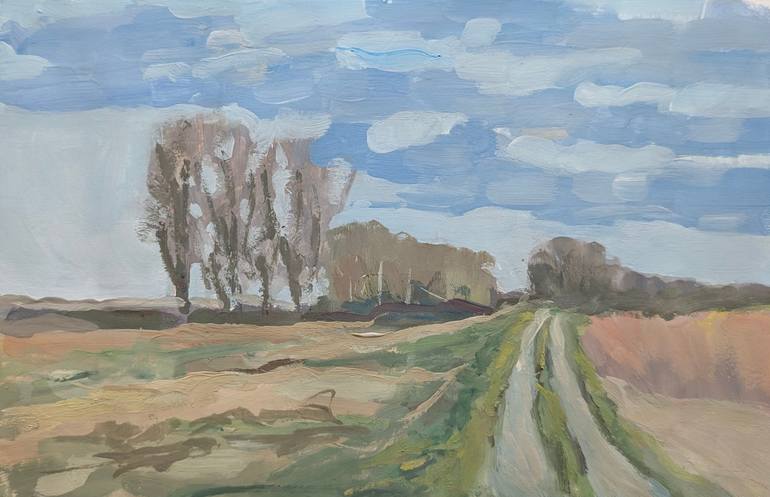 Original Landscape Painting by Noemi Admira Tiba | Expressionism Art on Paper | Gravel road along the lake