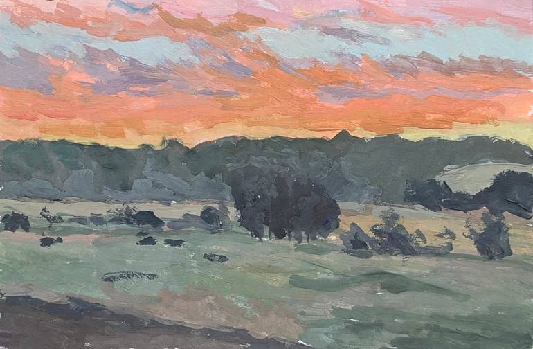 Original Landscape Painting by Noemi Admira Tiba | Expressionism Art on Paper | Sunset from the bus window