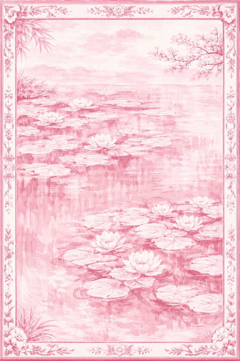 Original Landscape Painting by Bahar Rose | Abstract Art on Canvas | Blush Pink and White Chinoiserie Inspired Water Lilies I