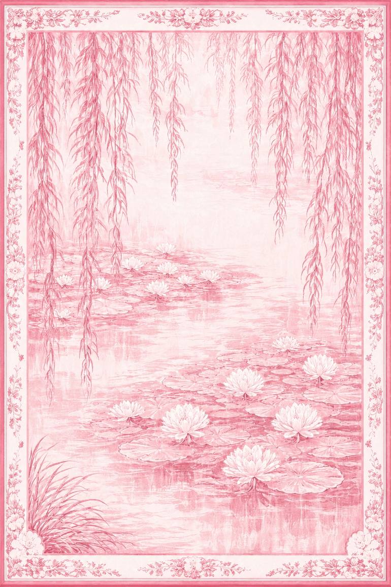 Original Landscape Painting by Bahar Rose | Abstract Art on Canvas | Blush Pink and White Chinoiserie Inspired Water Lilies III