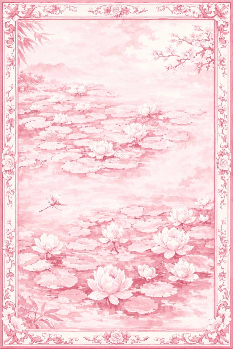 Original Landscape Painting by Bahar Rose | Abstract Art on Canvas | Blush Pink and White Chinoiserie Inspired Water Lilies II