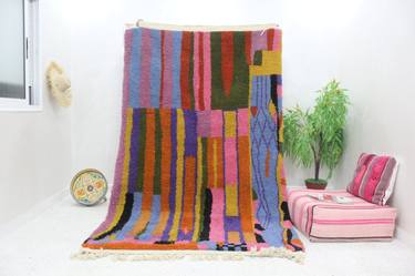 authentic moroccan rug 8x5 ft, Boujaad Rug, Berber Wool Rug thumb