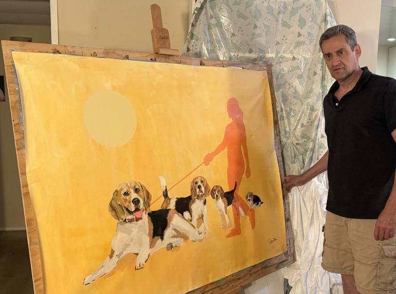Original Realism Dogs Painting by Moises Issi