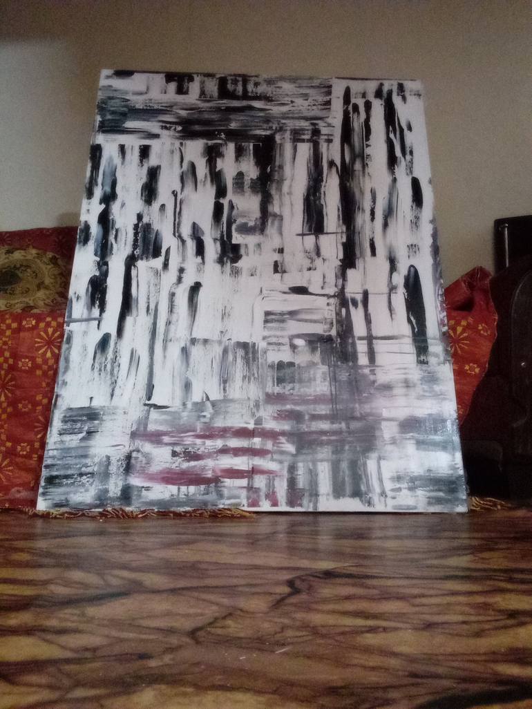 Original Black & White Abstract Painting by Nazya Ahq