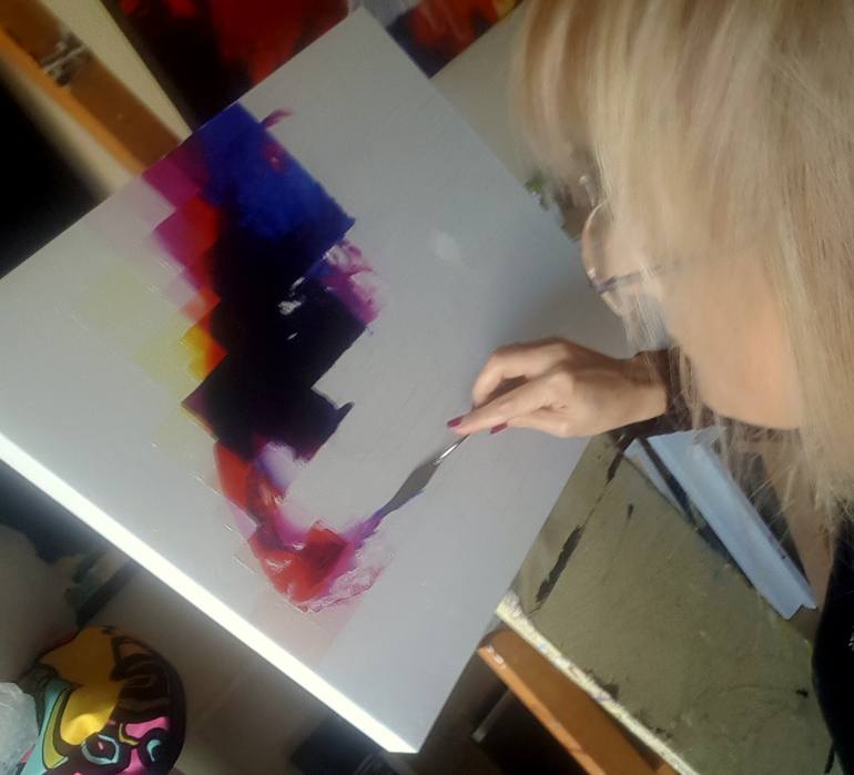 Original Abstract Expressionism People Painting by Assunta Cassa