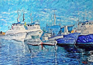 Original Impressionism Boat Paintings by Jesus Francisco Gomez Guillen