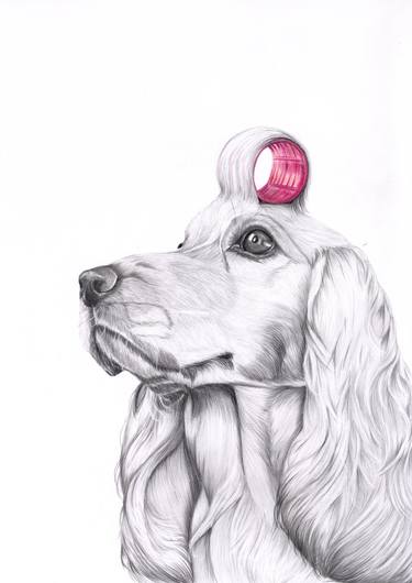 Original Photorealism Dogs Drawings by Romana Feitsch