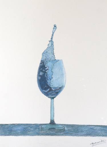 Blue Wine Glass colour pencil artwork thumb