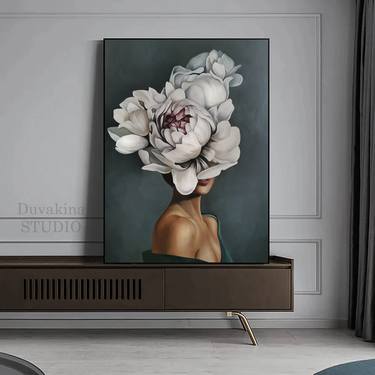 Stylish painting of a Girl with a peony thumb