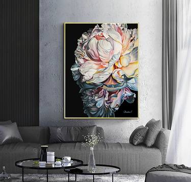 Painting peony flowers in oil on canvas thumb