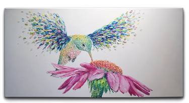 Modern Rainbow Bird Art, 3d Textured thumb