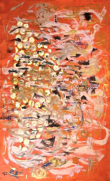 Royal jelly  Abstraction  Orange painting  Bees Gold painting thumb