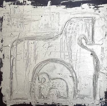 Diptych "Two and a Buffalo" Ethnic motifs painting silver thumb