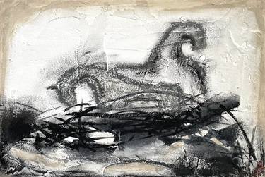 "Couple" Horse abstract grey black and white texture painting thumb