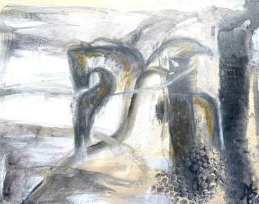 Triptych  " Pegasus on beige and gray" abstract contemporary thumb