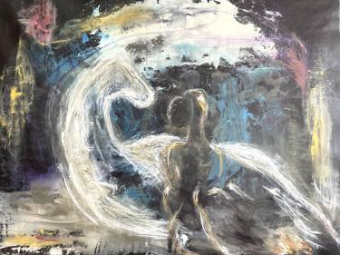 “Expansion” woman,  white horse figurative art and abstraction thumb