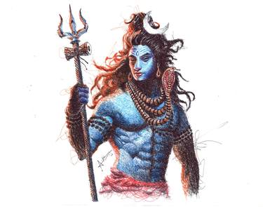Lord Shiva Colour Ballpoint Pen Scribble Drawing thumb