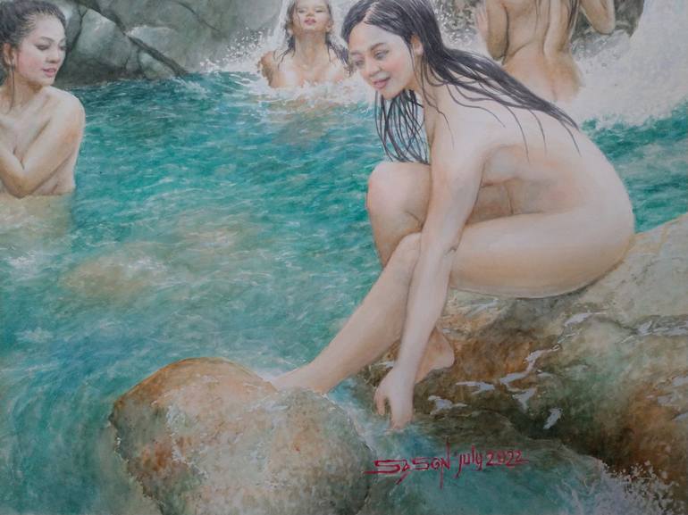 Original Figurative Nude Painting by R Kus Hendradi Laksono