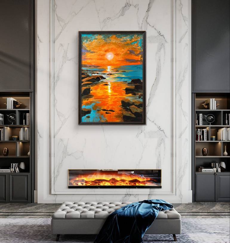 Original Expressionism Sunset Painting by Bushra Fatima Shaikh