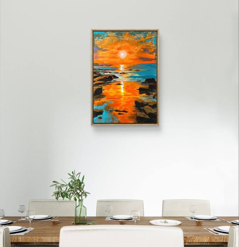 Original Expressionism Sunset Painting by Bushra Fatima Shaikh