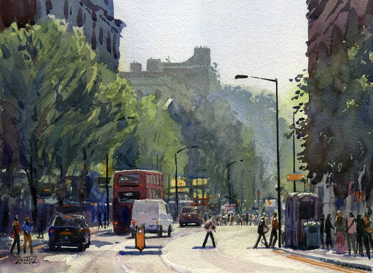 Hazy Sun Charing Cross Road Painting by Rob Adams 