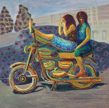 Original Figurative Motorcycle Paintings by Nevin Engin