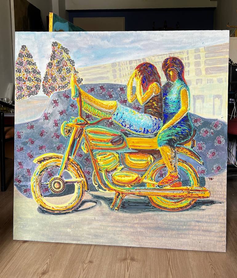 Original Figurative Motorcycle Painting by Nevin Engin