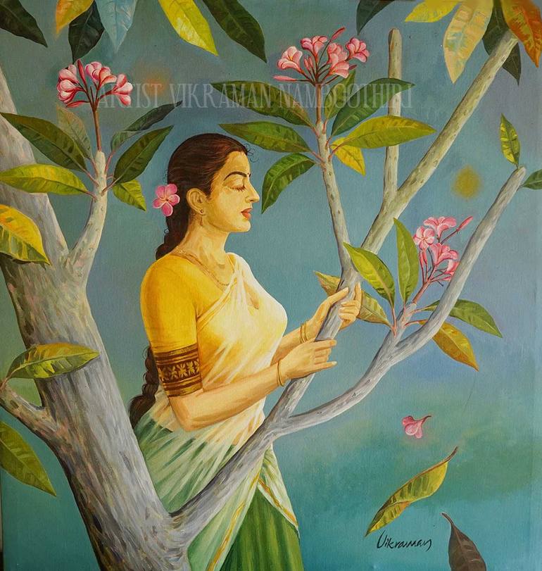 Original Realism Women Painting by Vikraman Namboothiri