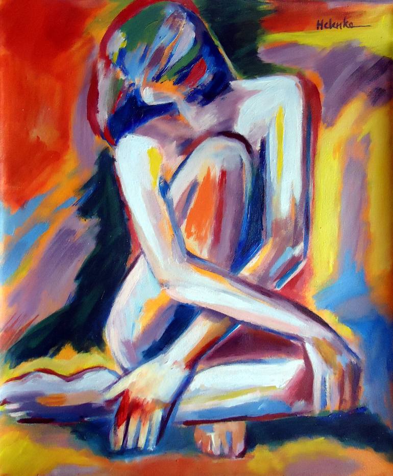 Original Expressionism Nude Painting by Helena Wierzbicki