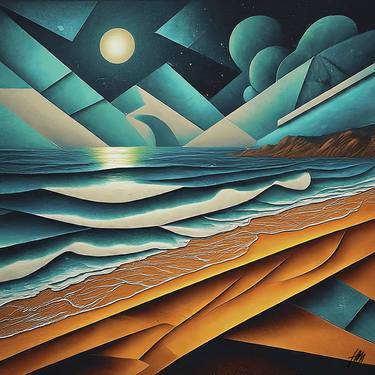 A Fragmented Perspective of the Sea Beach in Geometric Splendor thumb
