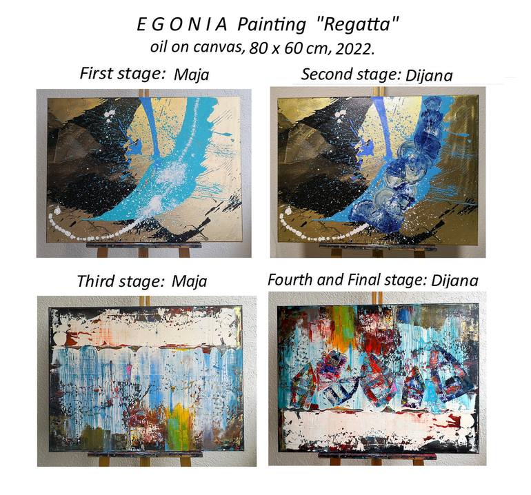 Original Abstract Boat Painting by Egonia Art