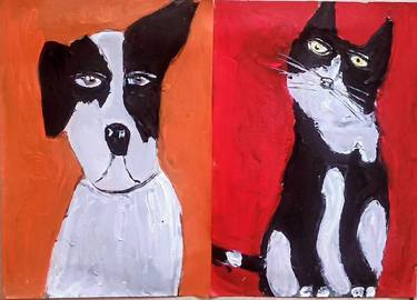 2 set pieces pet portrait Portrait Pet Painting Dog Original Art thumb