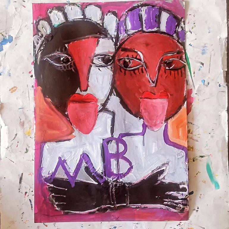 Original Abstract Expressionism People Painting by Ben  Yezhak Levi