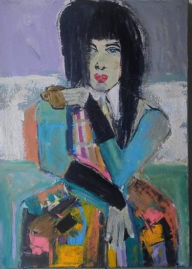 Women painting portrait acrylic abstract . acrylic figure thumb
