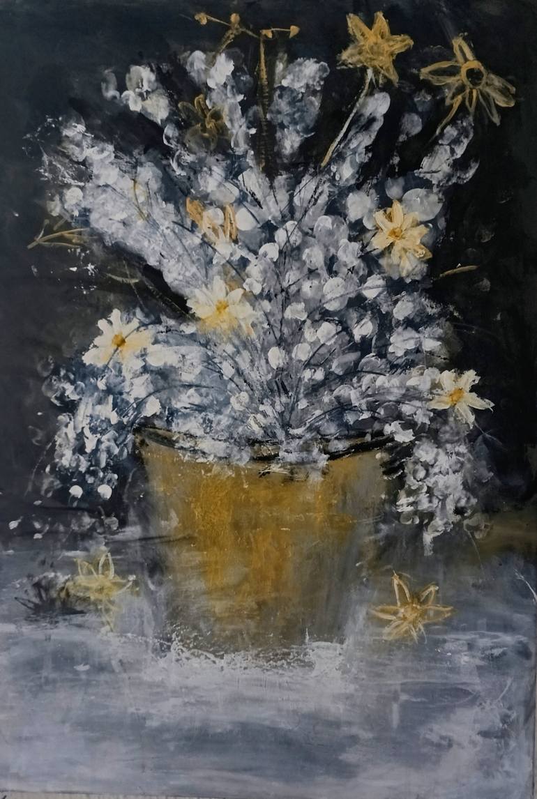 Original Abstract Floral Painting by Ben  Yezhak Levi