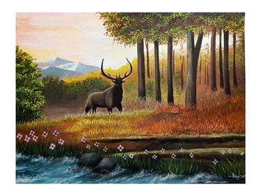 Acrylic Painting- Bull Elk at Sunrise thumb