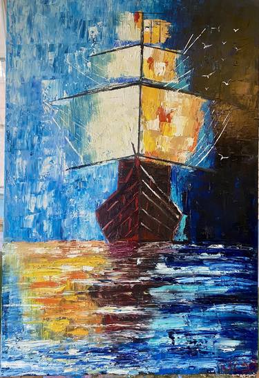 Original Abstract Expressionism Boat Paintings by Hector Cervantes