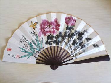 Handpainted Chinese Folding Hand Fan--Peony and Butterfly thumb