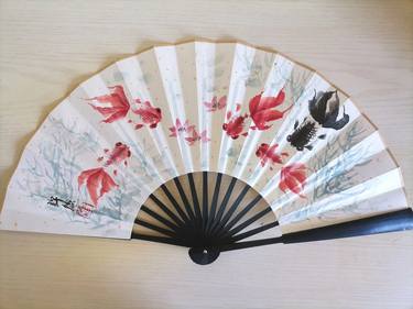 Handpainted Traditonal Chinese Folding Hand Fan--Goldfish thumb