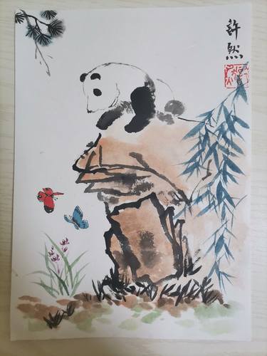 Original Chinese painting, Panda Painting,Desk Ornament thumb
