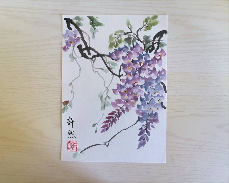 Original Art Deco Floral Painting by Ran Xu