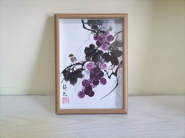 Handpainted Traditonal Chinese Grape Painting,sumi-e art thumb