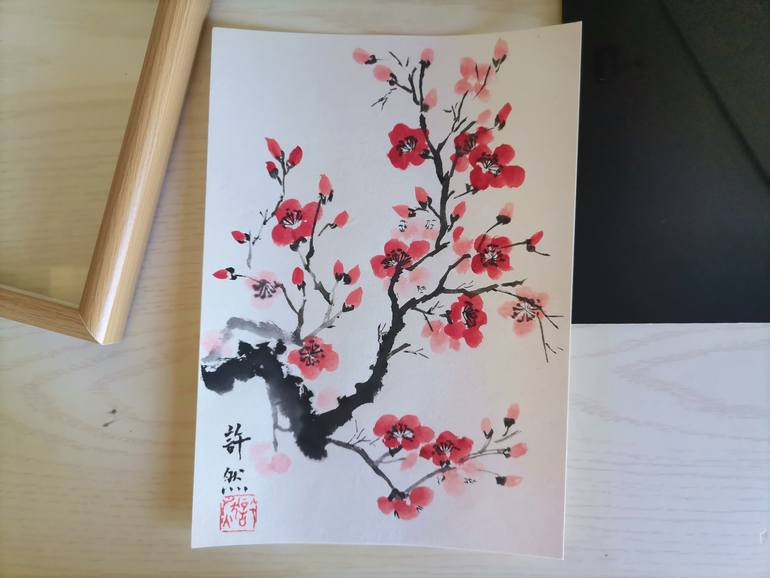 Original Art Deco Floral Painting by Ran Xu