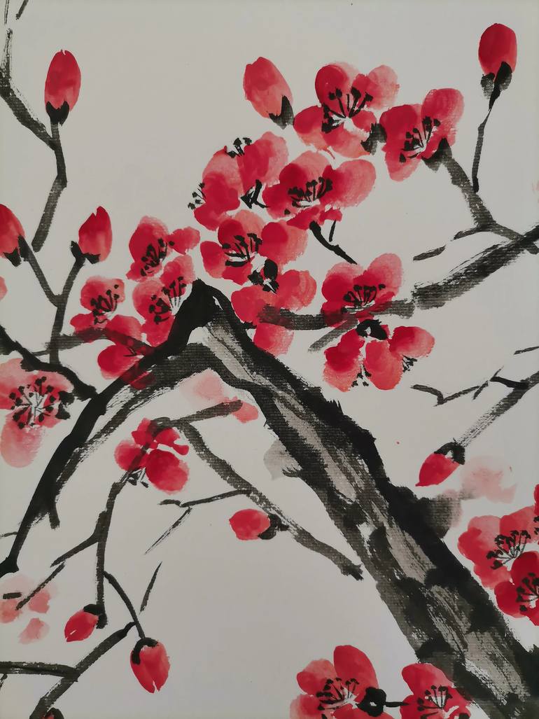 Original Art Deco Floral Painting by Ran Xu