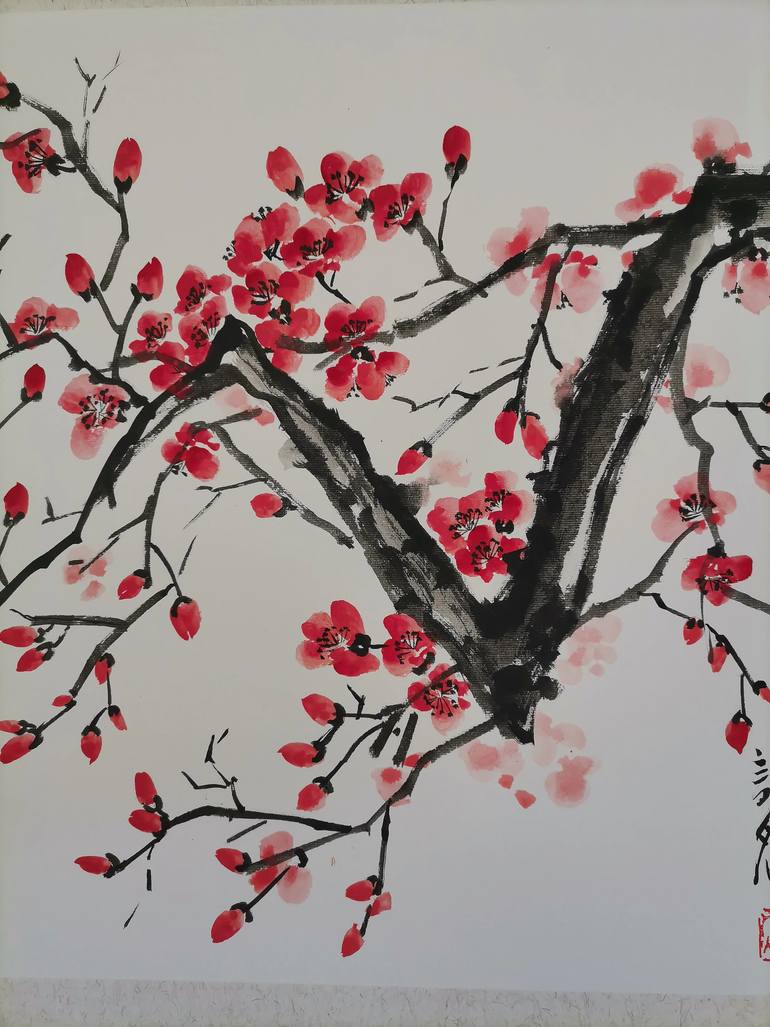 Original Art Deco Floral Painting by Ran Xu