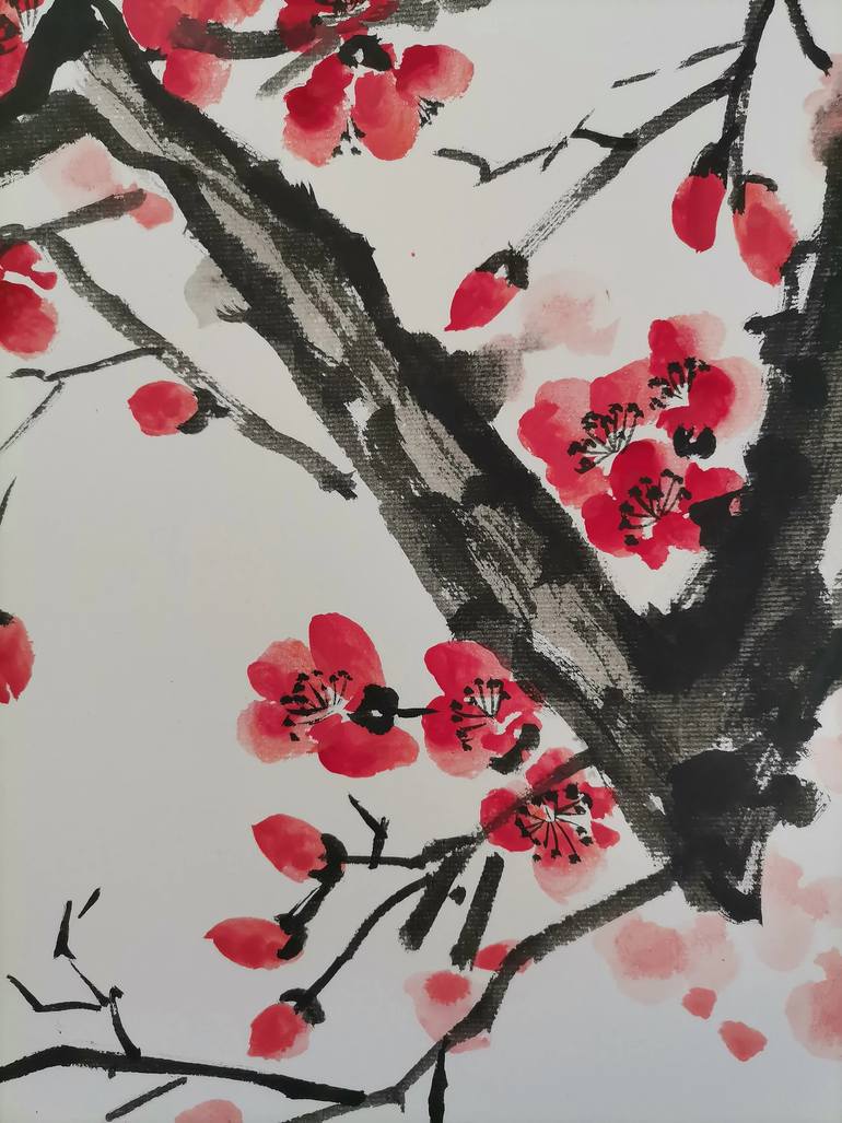Original Art Deco Floral Painting by Ran Xu