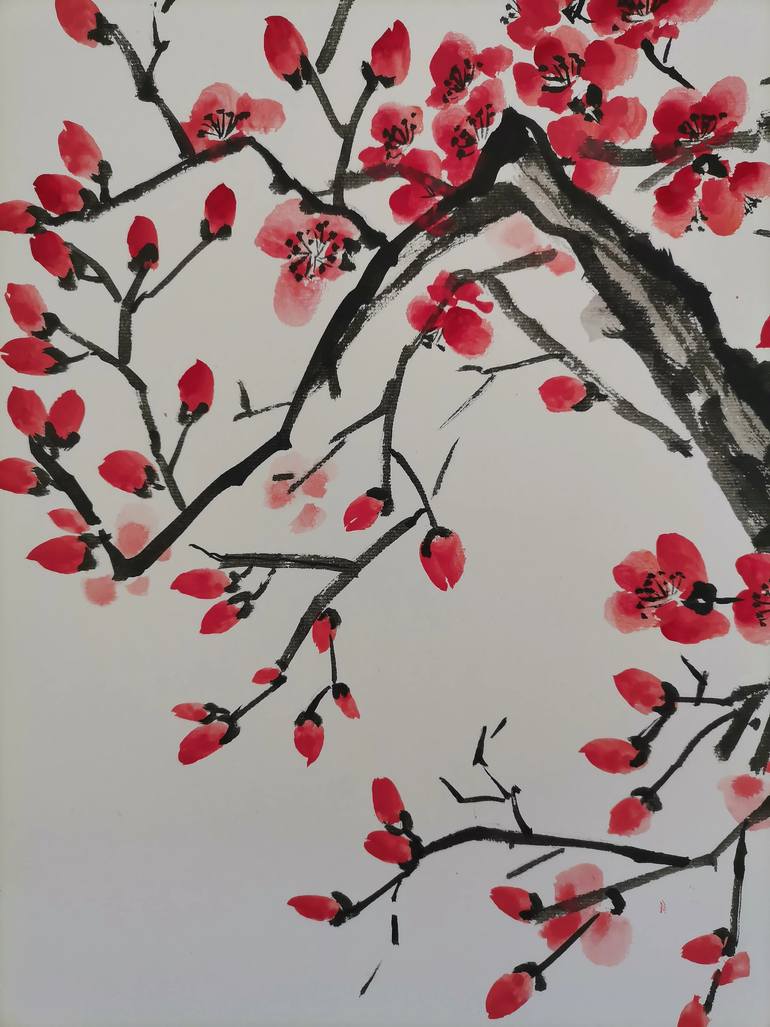 Original Art Deco Floral Painting by Ran Xu