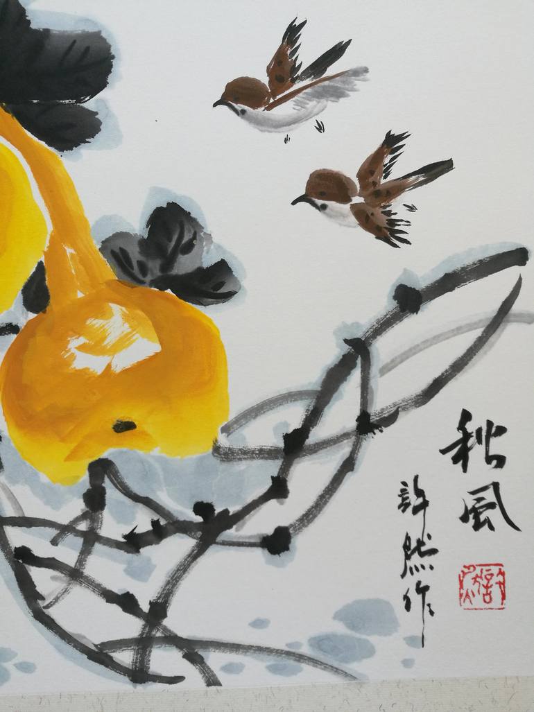 Original Art Deco Floral Painting by Ran Xu